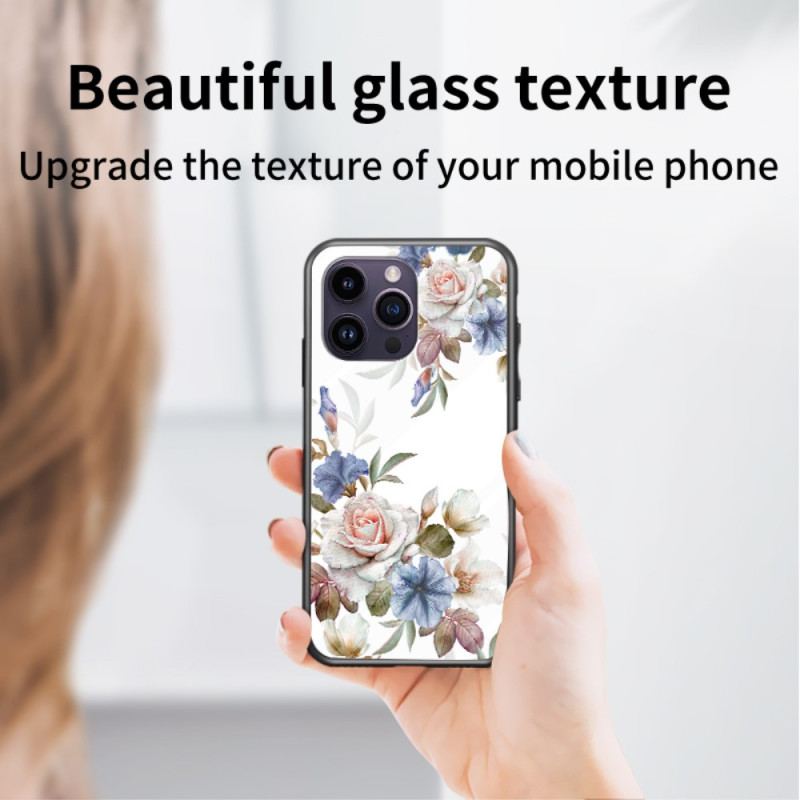 Coque iPhone 15 Pro Max Verre Trempé Floral avec Anneau-Support