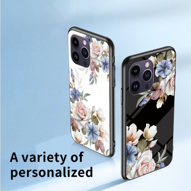 Coque iPhone 15 Pro Max Verre Trempé Floral avec Anneau-Support