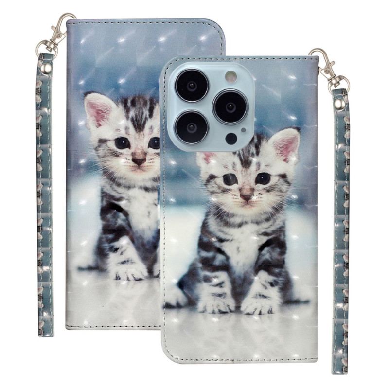 Housse iPhone 15 Pro Max Chaton 3D à Lanière