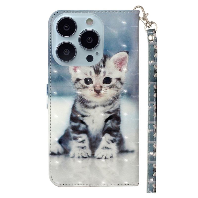 Housse iPhone 15 Pro Max Chaton 3D à Lanière