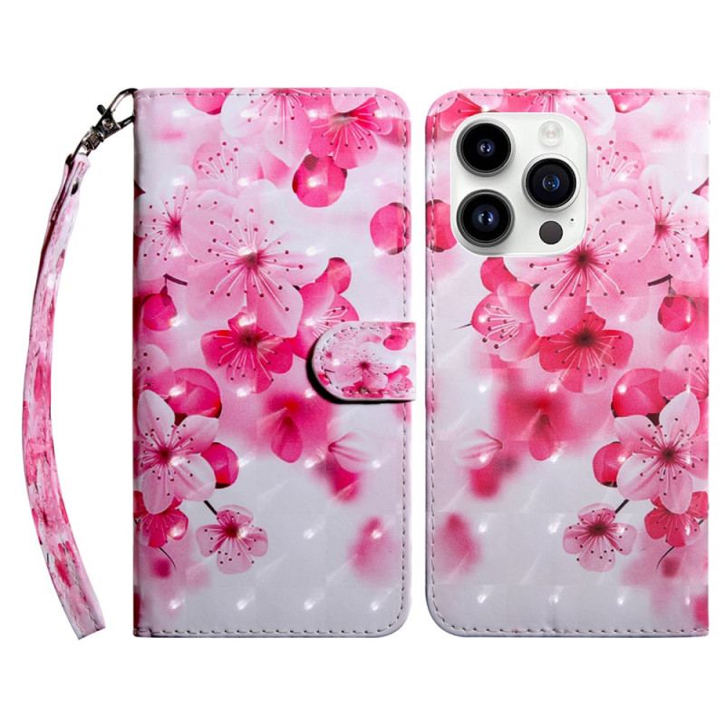 Housse iPhone 15 Pro Max Fleurettes à Lanière