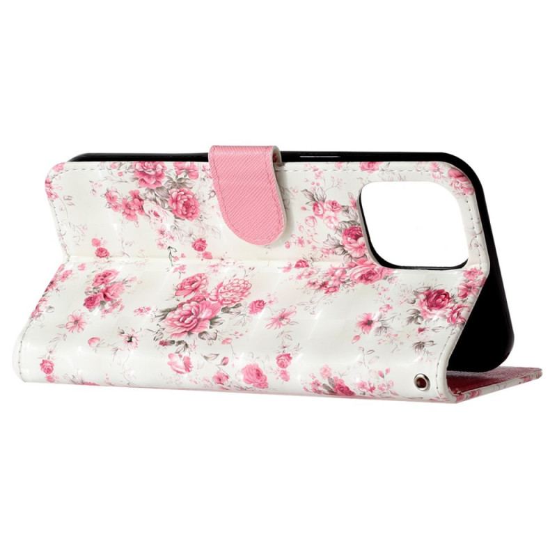 Housse iPhone 15 Pro Max Fleurs 3D à Lanière