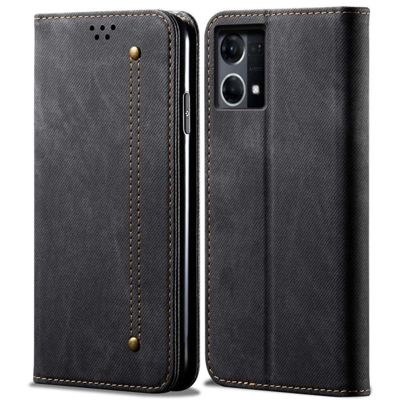 Flip Cover Oppo Reno 7 Tissu Jeans