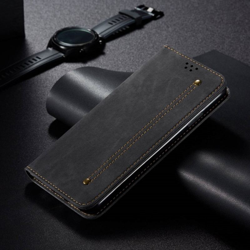 Flip Cover Oppo Reno 7 Tissu Jeans