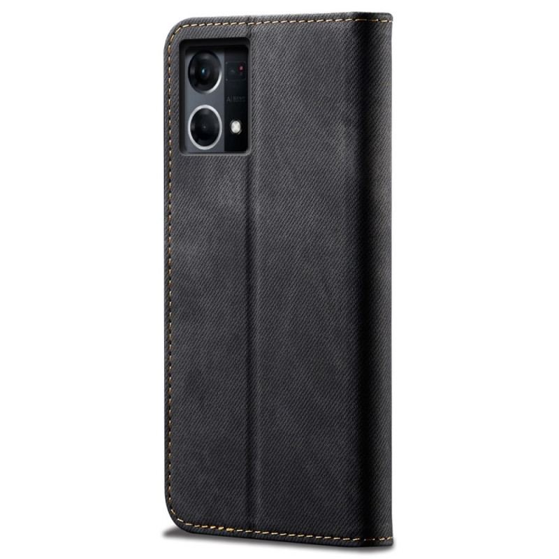 Flip Cover Oppo Reno 7 Tissu Jeans