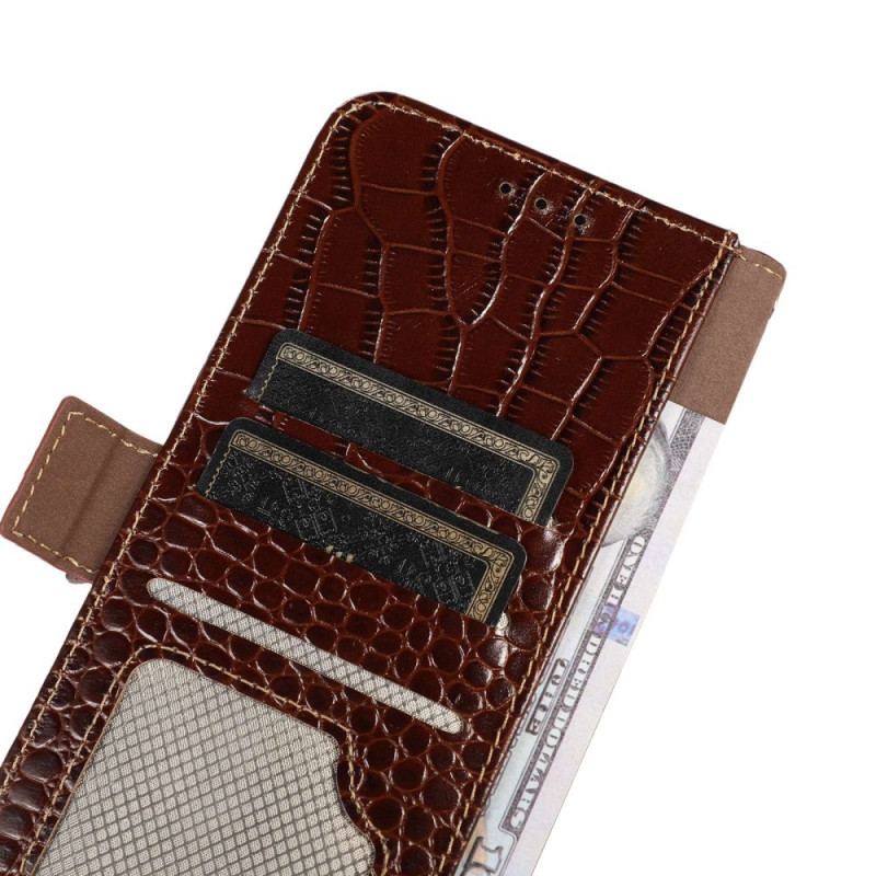 Housse Oppo Reno 7 Cuir Véritable Style Crocodile RFID