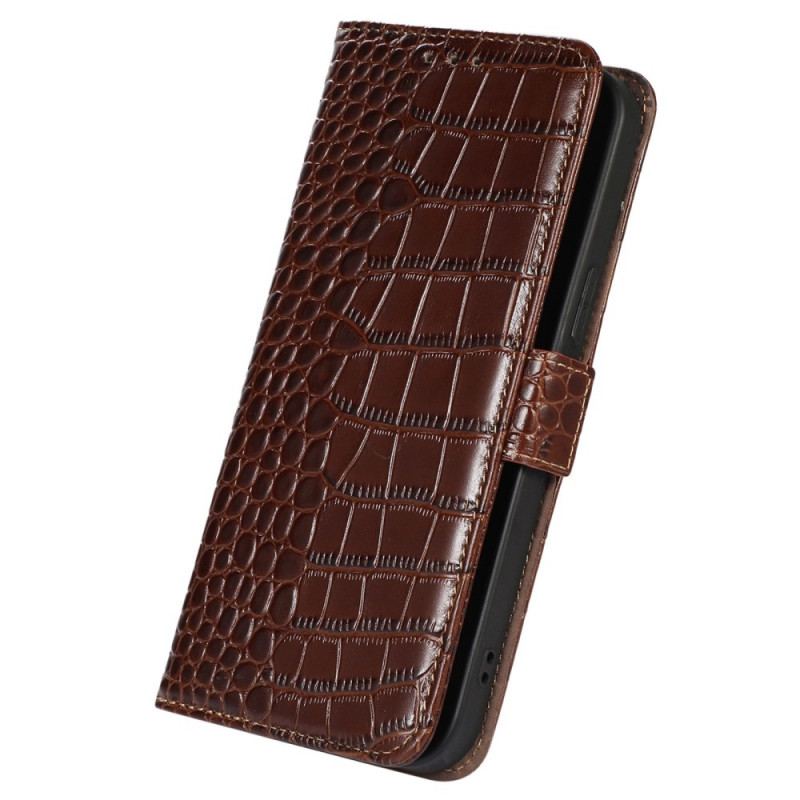 Housse Oppo Reno 7 Cuir Véritable Style Crocodile RFID