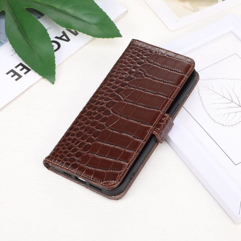 Housse Oppo Reno 7 Cuir Véritable Style Crocodile RFID