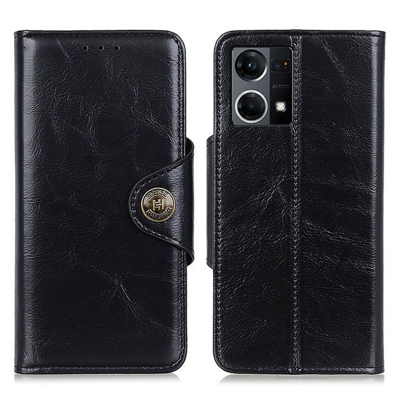 Housse Oppo Reno 7 Simili Cuir Bouton Verni KHAZNEH