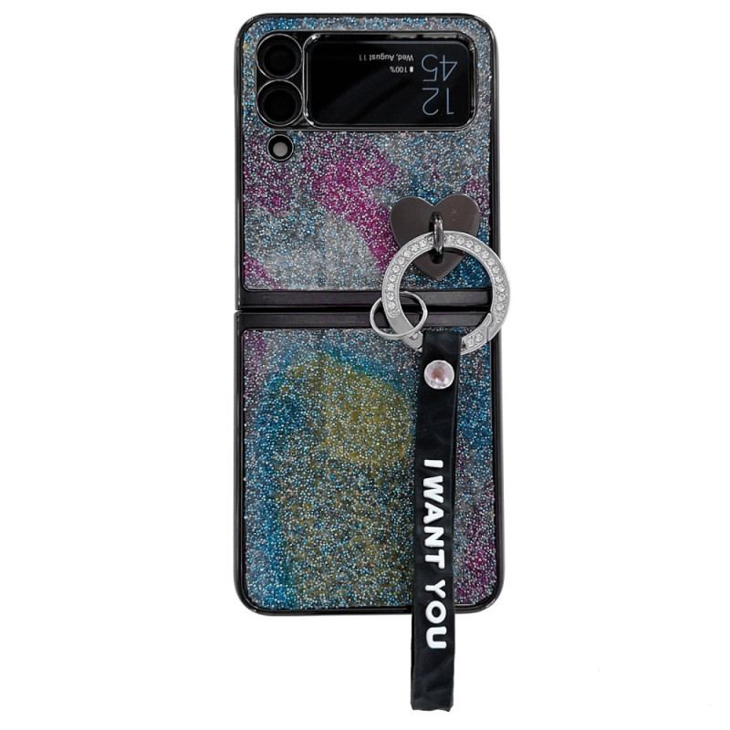 Coque Samsung Galaxy Z Flip 3 5G Paillettes, Breloques et Lanière