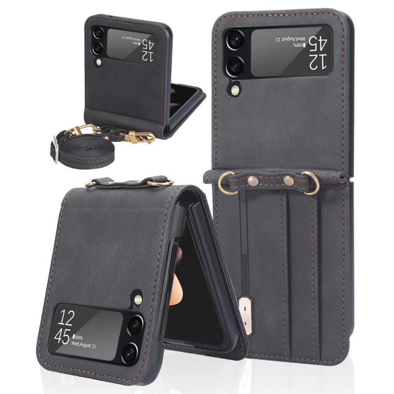 Coque Samsung Galaxy Z Flip 3 5G Style Cuir Porte-Cartes et Lanière