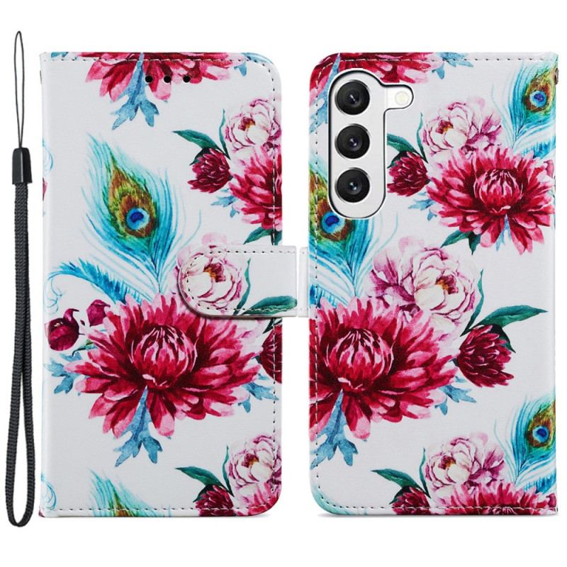 Housse Samsung Galaxy S24 5G Fleurs Colorées à Lanière