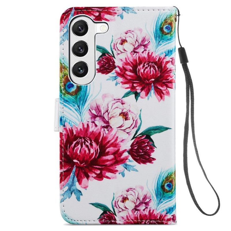 Housse Samsung Galaxy S24 5G Fleurs Colorées à Lanière