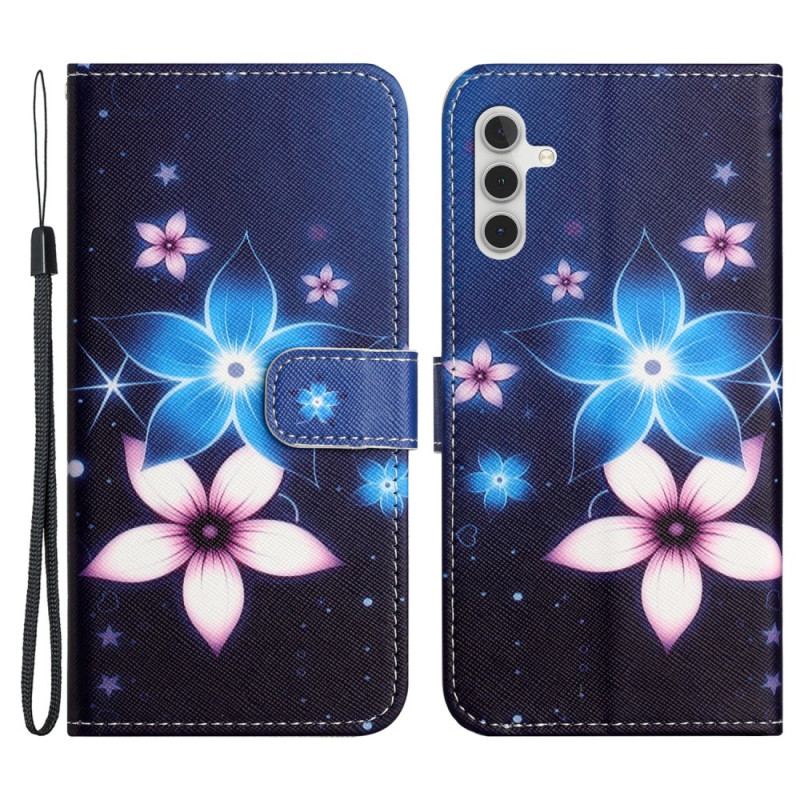 Housse Samsung Galaxy S24 5G Fleurs Lunaires à Lanière