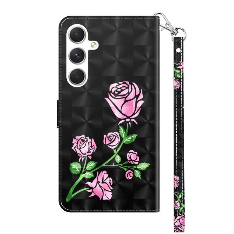 Housse Samsung Galaxy S24 5G Fleurs de Roses à Lanière