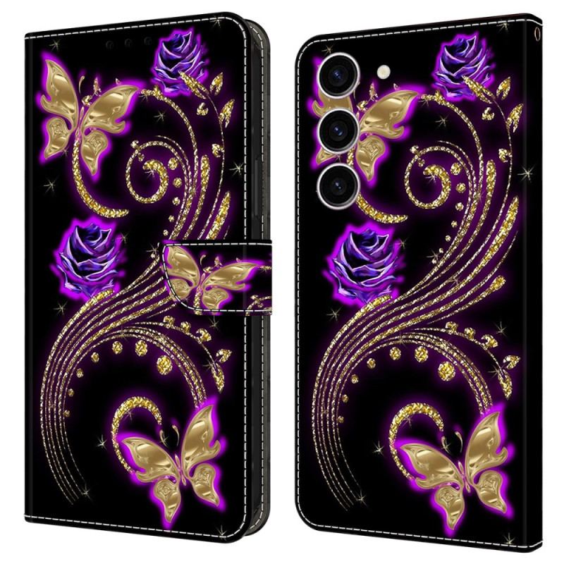 Housse Samsung Galaxy S24 5G Fleurs Violettes et Papillons