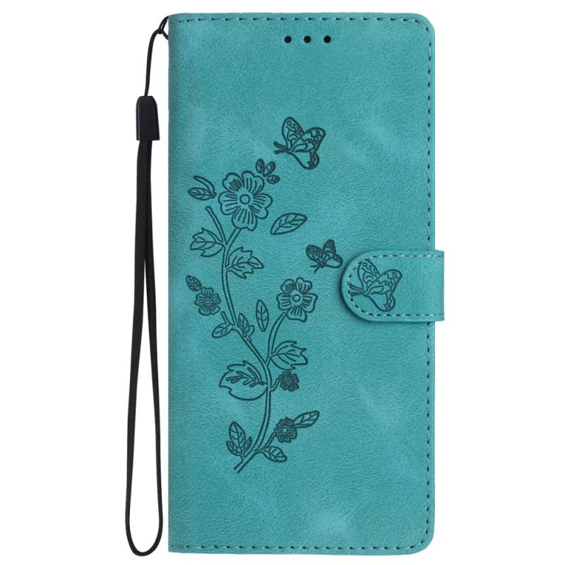 Housse Samsung Galaxy S24 5G Motif de Fleurs Discret à Lanière