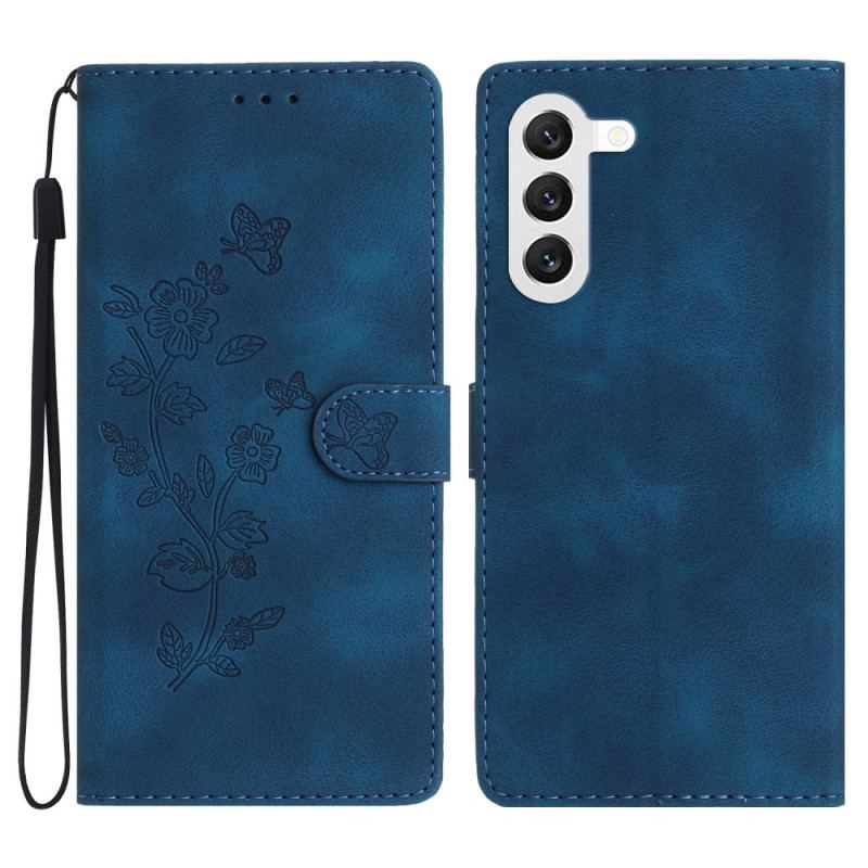 Housse Samsung Galaxy S24 5G Motif de Fleurs Discret à Lanière