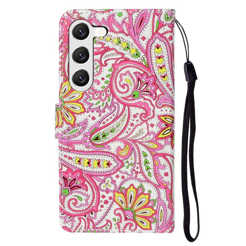 Housse Samsung Galaxy S24 5G Motif Floral Rose à Lanière