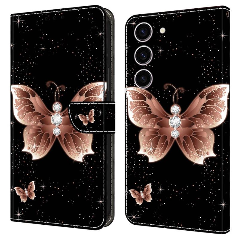 Housse Samsung Galaxy S24 5G Papillon Diamant Rose