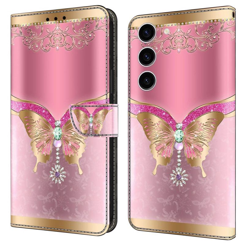 Housse Samsung Galaxy S24 5G Papillon Rose et Or