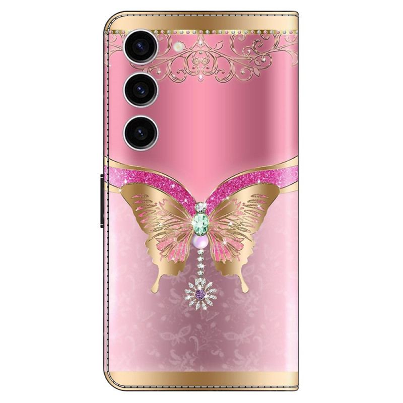 Housse Samsung Galaxy S24 5G Papillon Rose et Or