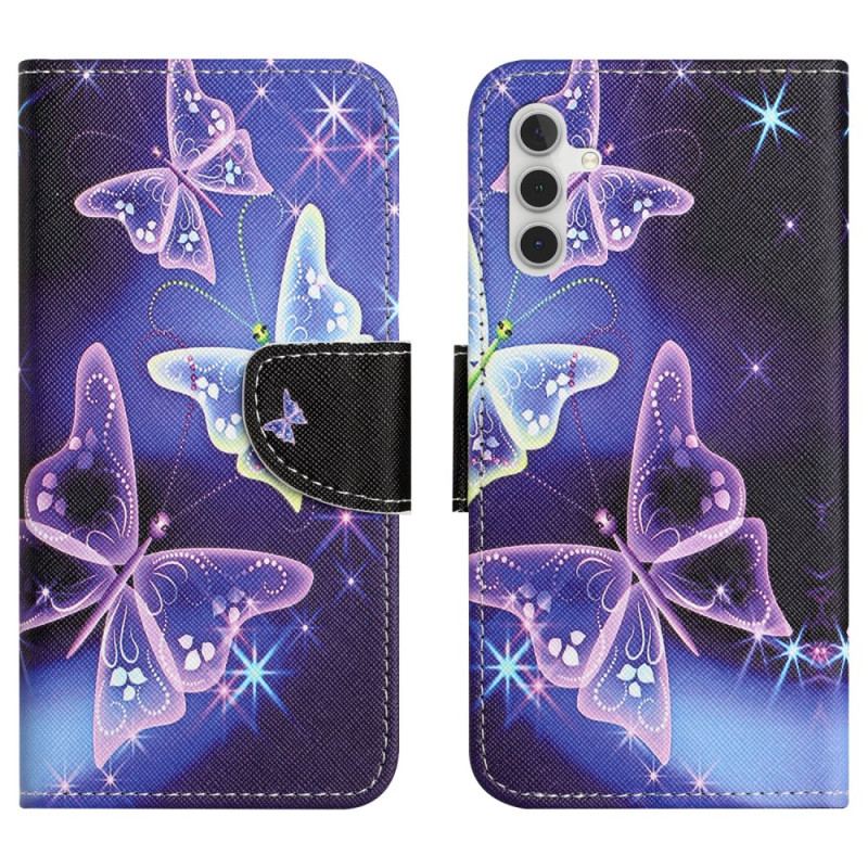 Housse Samsung Galaxy S24 5G Papillons Scintillants à Lanière