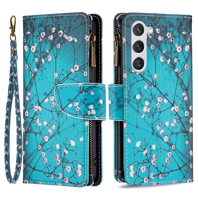 Housse Samsung Galaxy S24 5G Portefeuille Fleur de Prunier à Lanière