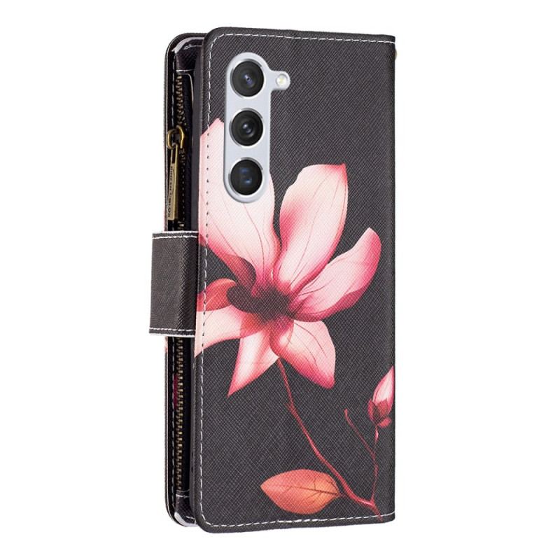 Housse pour Samsung Galaxy S24 5G Portefeuille Fleur Rose à Lanière