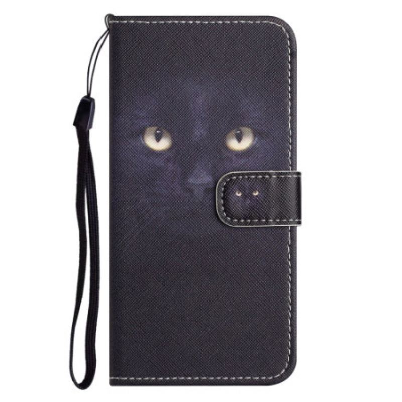 Housse Samsung Galaxy S24 5G Yeux de Chat Noir à Lanière