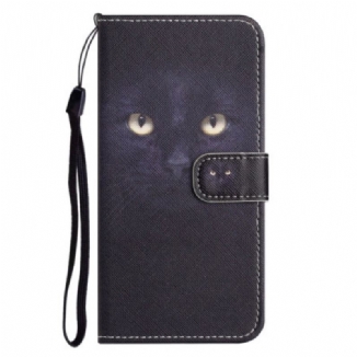 Housse Samsung Galaxy S24 5G Yeux de Chat Noir à Lanière