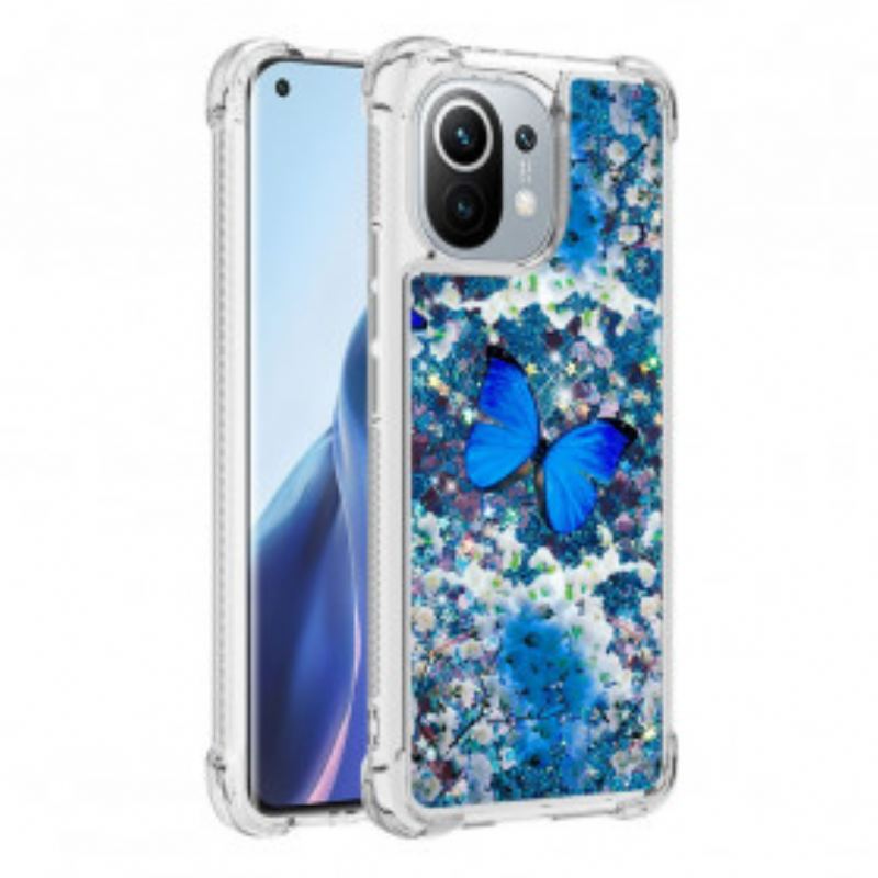 Coque Xiaomi Mi 11 Papillons Bleus Paillettes