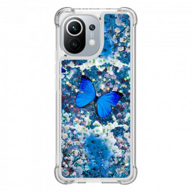 Coque Xiaomi Mi 11 Papillons Bleus Paillettes