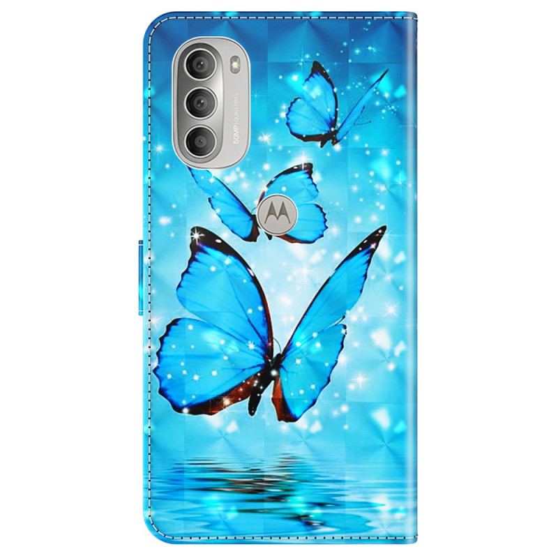 Housse Moto G51 5G Papillons Bleus Volants