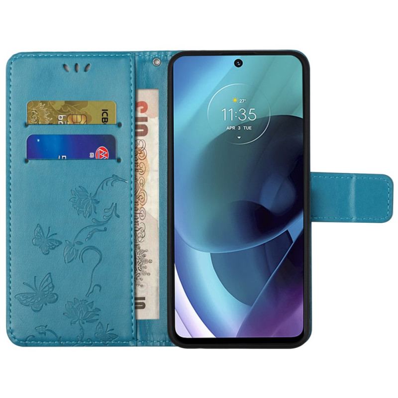 Housse Moto G51 5G Papillons et Fleurs D'Asie