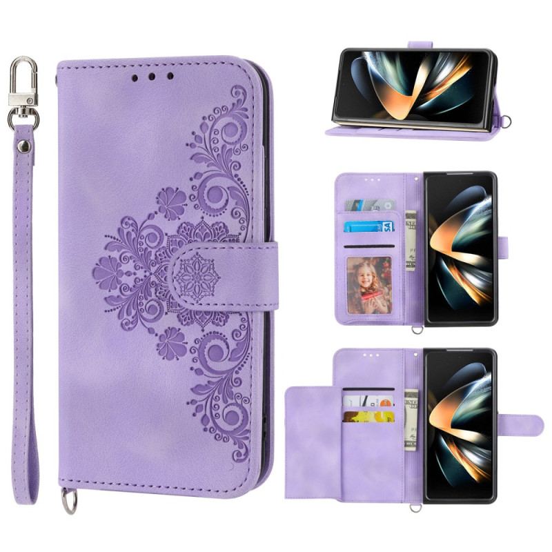 Housse Samsung Galaxy Z Fold 6 Motif Dentelle avec Lanière et Bandoulière