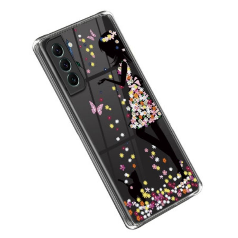 Coque Samsung Galaxy S23 5G Transparente Jeune Fille Fleurie