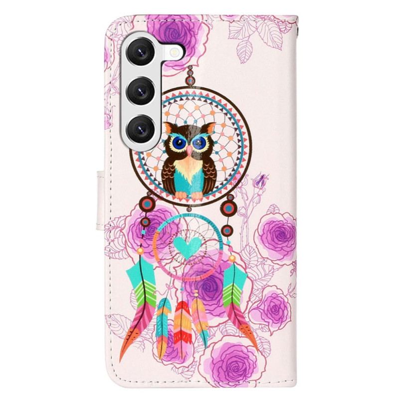 Housse Samsung Galaxy S23 5G Attrape Rêves Hibou à Lanière