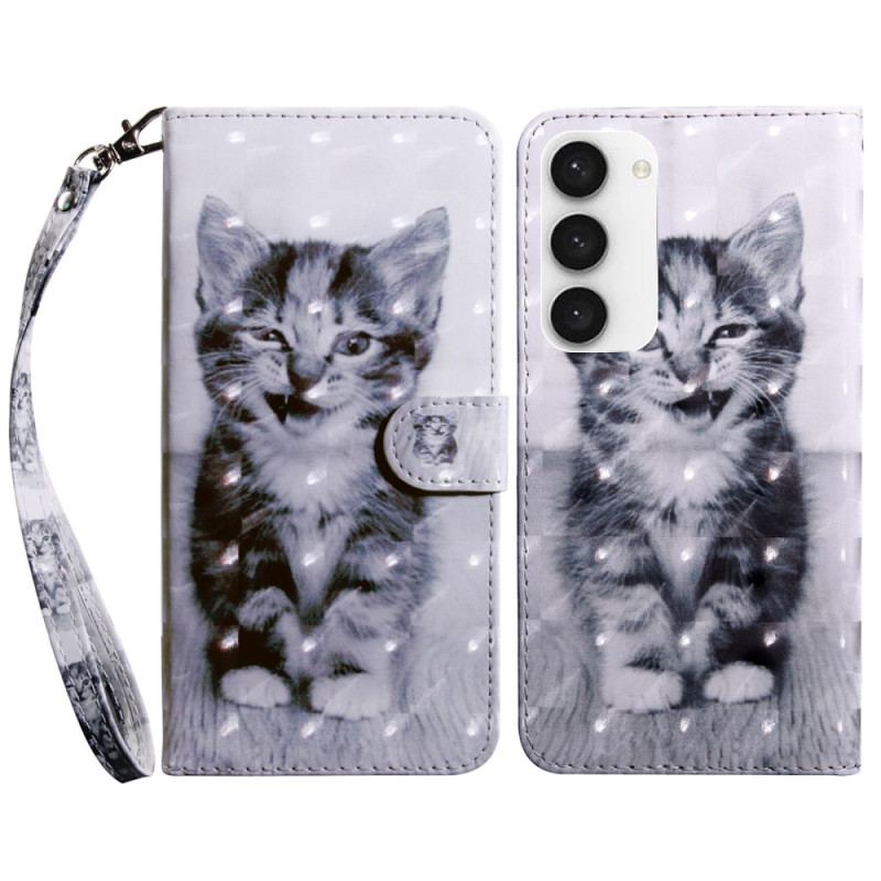 Housse Samsung Galaxy S23 5G Chaton Gris à Lanière