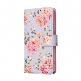 Housse Samsung Galaxy S23 5G Fleurs RFID avec Lanière