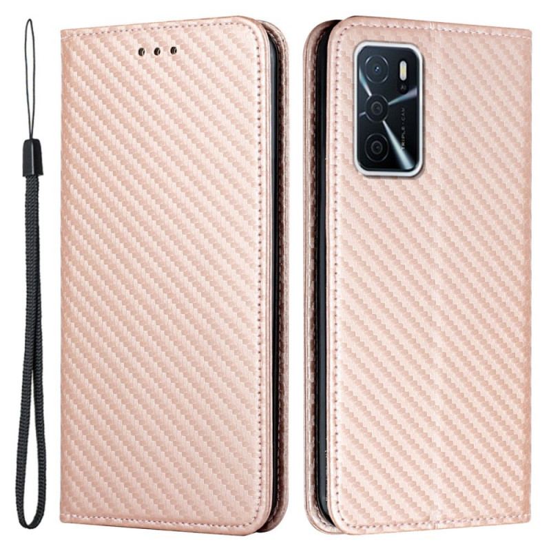 Flip Cover Oppo A16 / A16s Fibre Carbone à Lanière