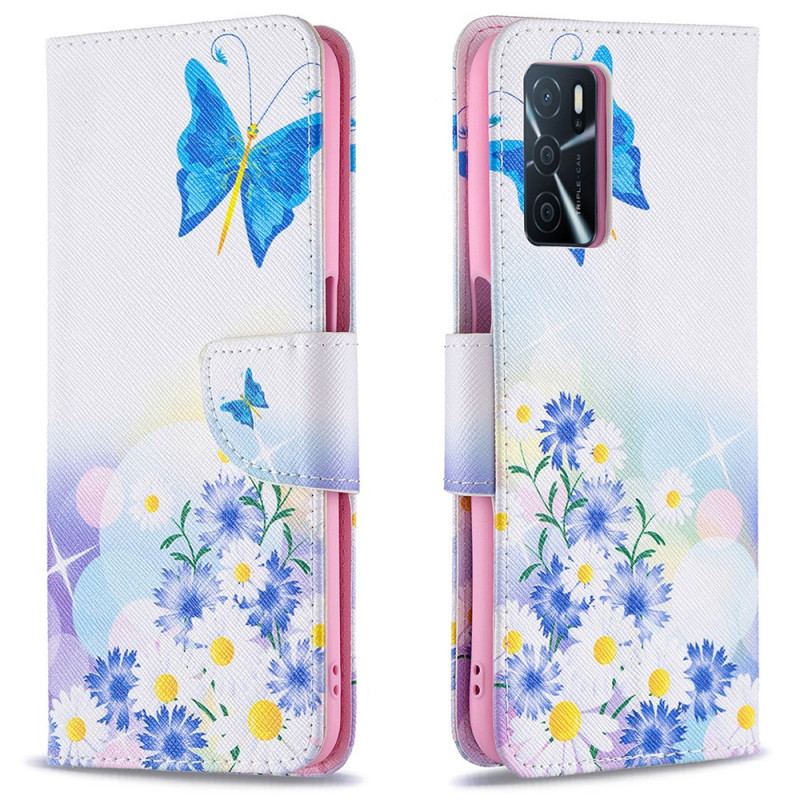 Housse Oppo A16 / A16s Papillons et Fleurs Peints