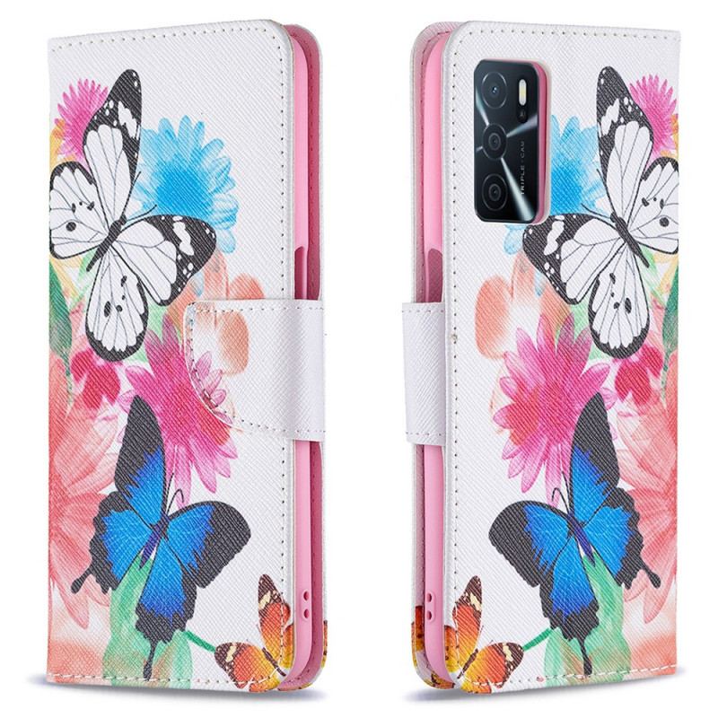 Housse Oppo A16 / A16s Papillons et Fleurs Peints