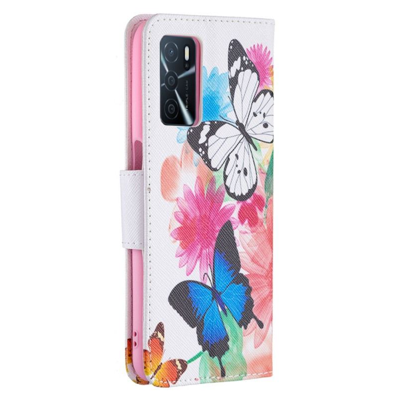 Housse Oppo A16 / A16s Papillons et Fleurs Peints