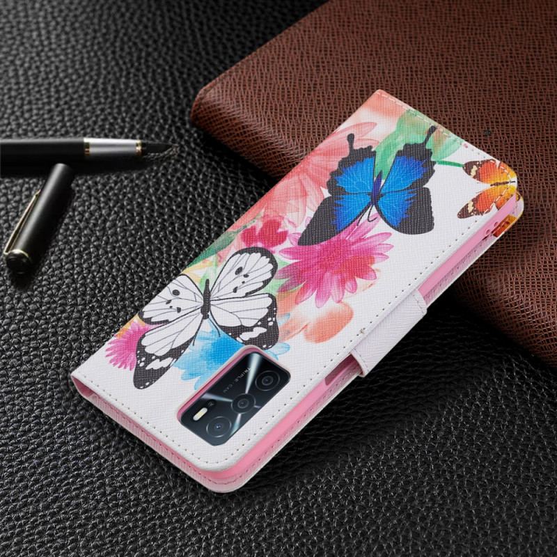 Housse Oppo A16 / A16s Papillons et Fleurs Peints