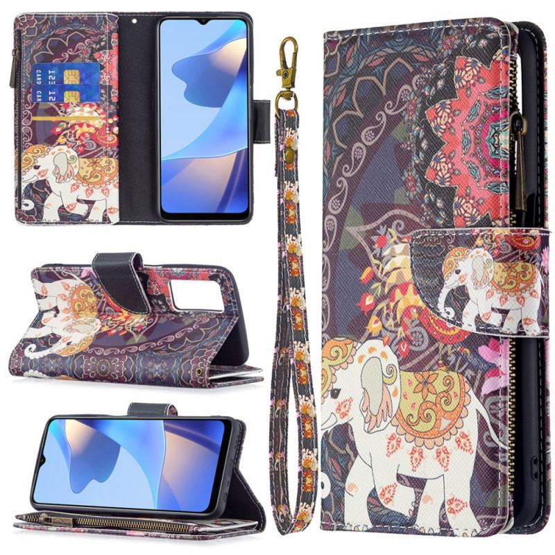 Housse Oppo A16 / A16s Poche Zippée Éléphant