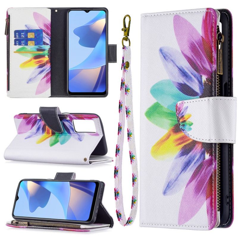 Housse Oppo A16 / A16s Poche Zippée Fleur