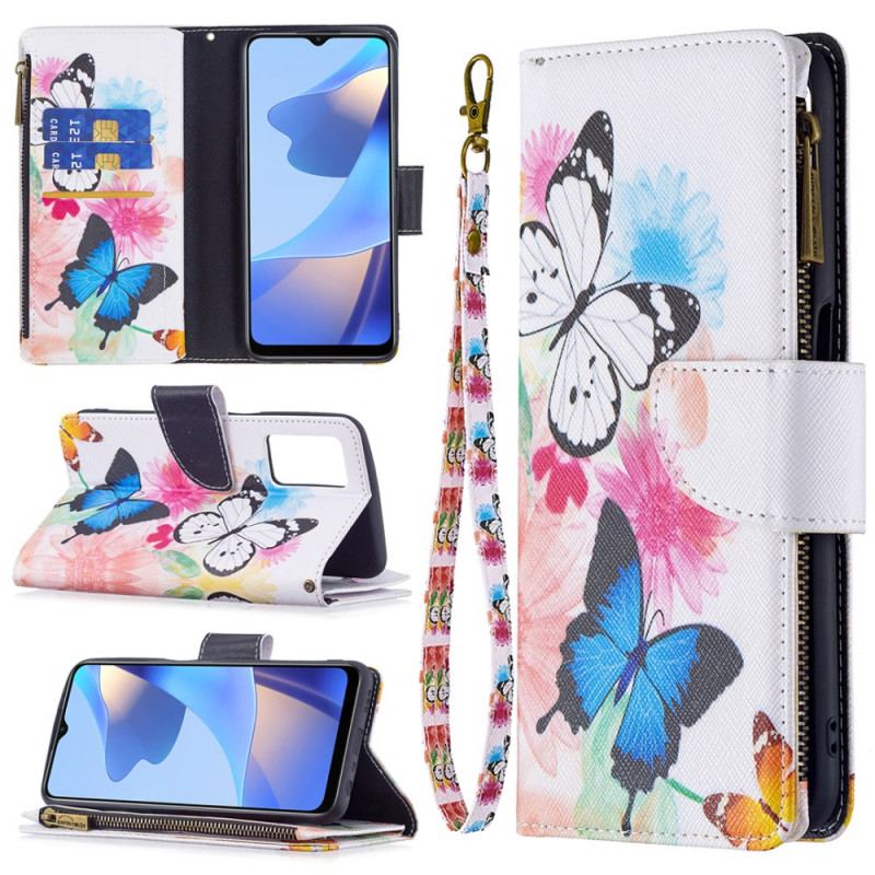 Housse Oppo A16 / A16s Poche Zippée Papillons