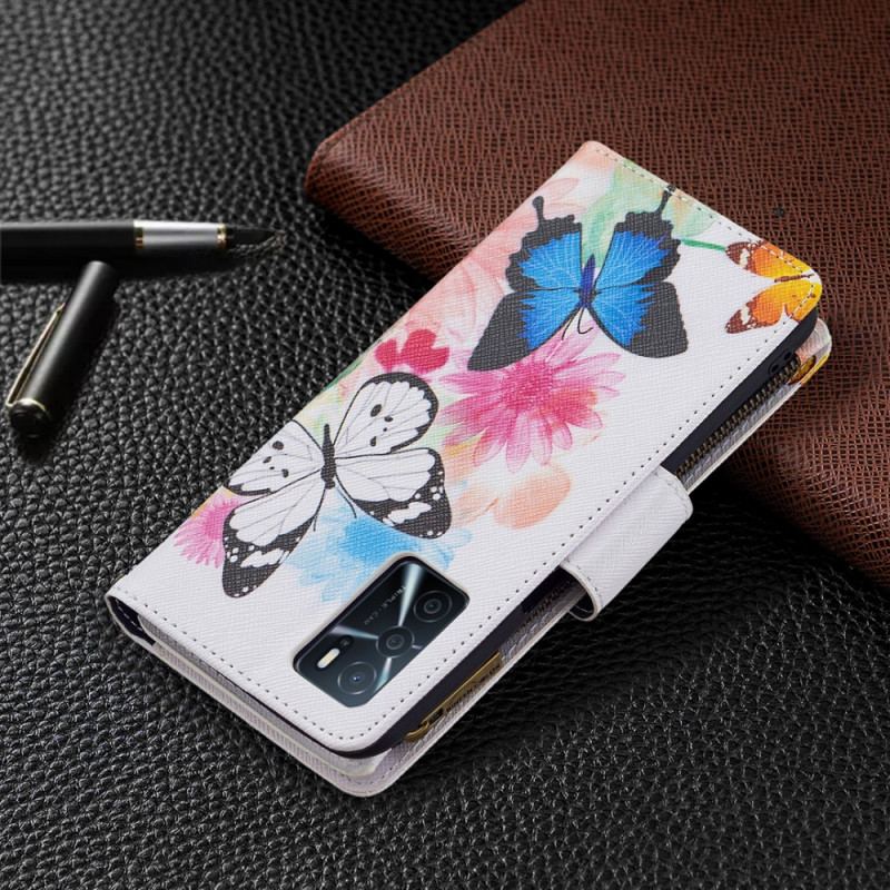 Housse Oppo A16 / A16s Poche Zippée Papillons