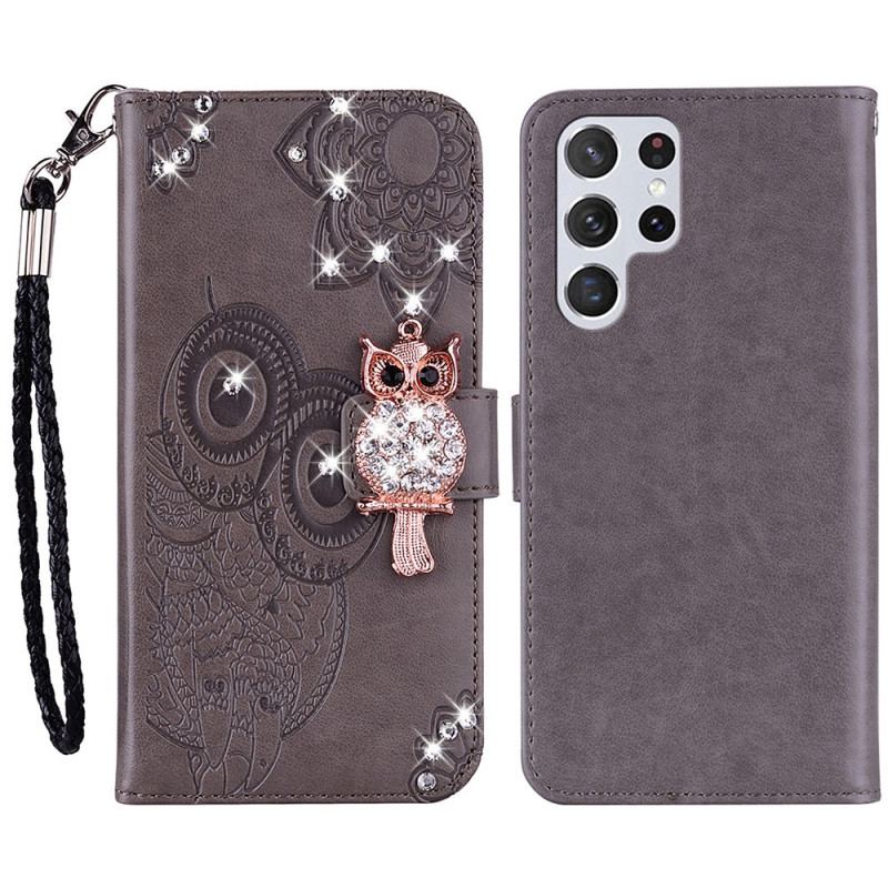 Housse Samsung Galaxy S23 Ultra 5G Hibou Mandala et Breloque